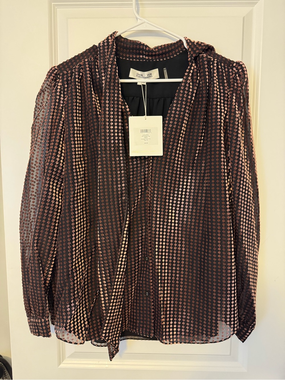 NWT Diane von Furstenberg DVF Harvey Harlequin Dot Blouse Top Size 14